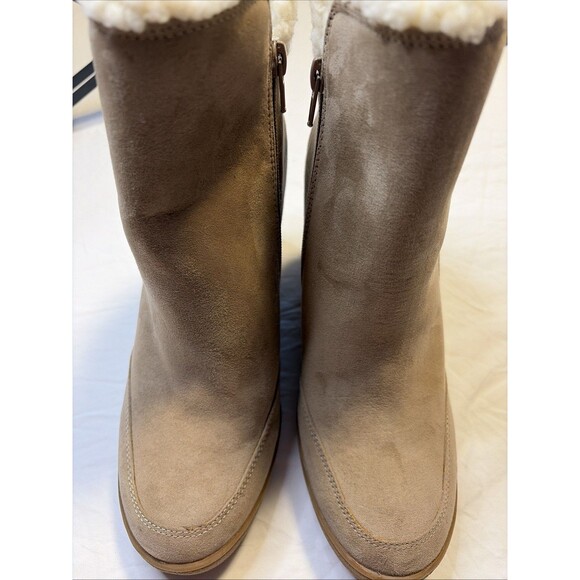 Unisa Wedge Tan Suede Ankle Winter Boots Women 8.5M Sherpa Lined Boho NEW - Picture 12 of 14